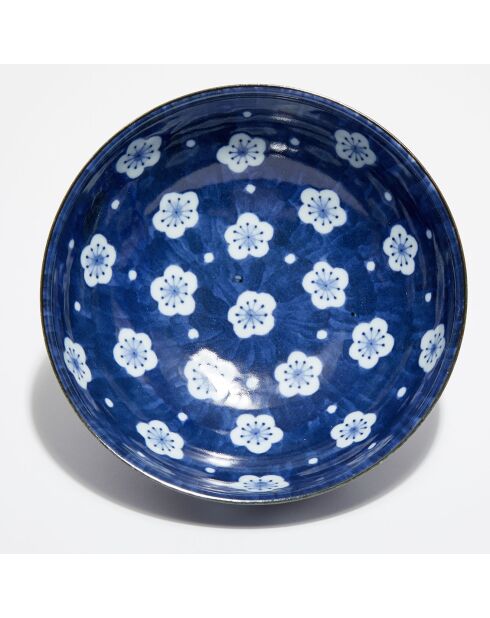 Saladier en Porcelaine japonaise Fleurs bleu/blanc/noir - D.21 cm