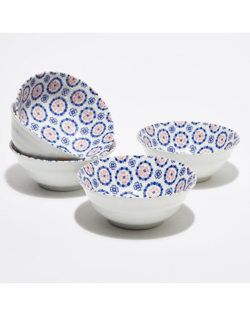 5 Bols à riz en Porcelaine japonaise rose/bleu - D.16 cm