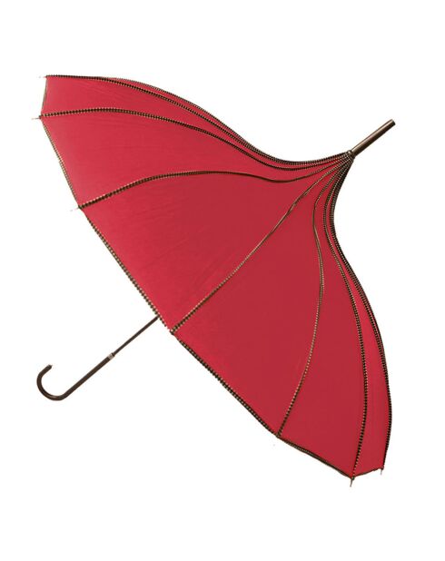 Sombrilla tipo pagoda con borde detallado - Apertura manual roja
