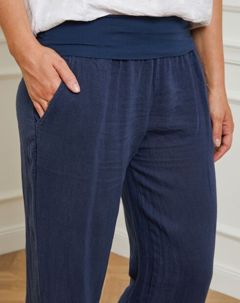 Donkerblauwe broek van 100% linnen Eliana