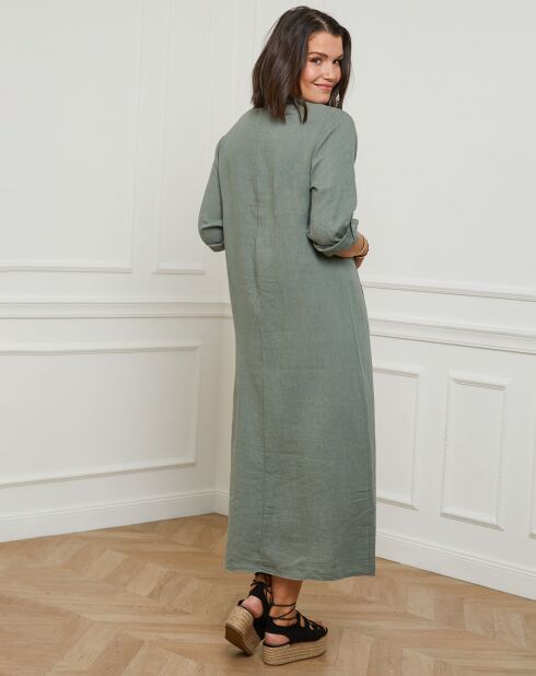 Deby kaki jurk van 100% linnen