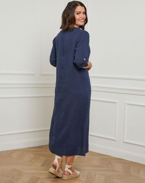 Marineblaues Kleid Sarah aus 100% Leinen
