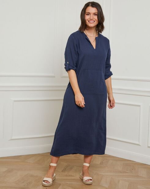 Marineblaues Kleid Sarah aus 100% Leinen