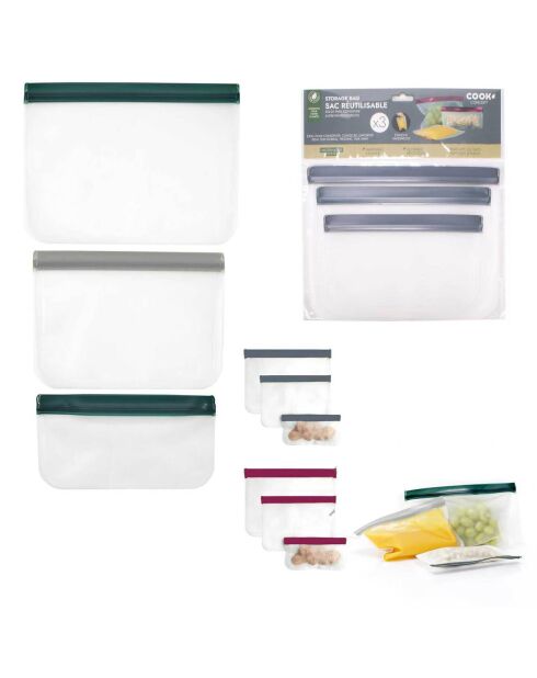 3 sacchetti riutilizzabili in colori casuali - 26x19,5 cm