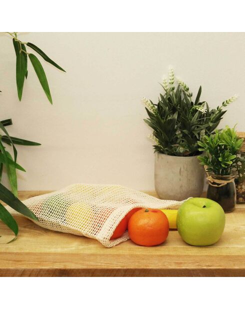 2 Sacs à vrac réutilisables mailles coton beiges - 30x38 cm