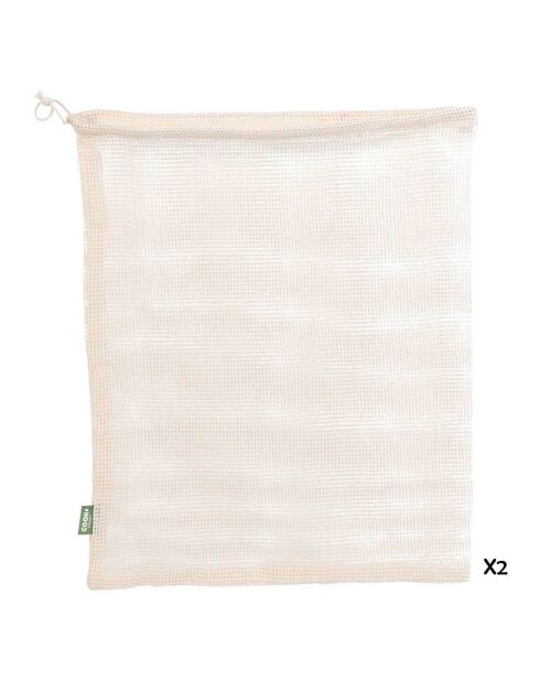 2 Sacs à vrac réutilisables mailles coton beiges - 30x38 cm