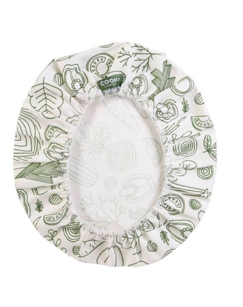 3 Couvercles en tissu reutilisable blanc/vert - D.21 cm