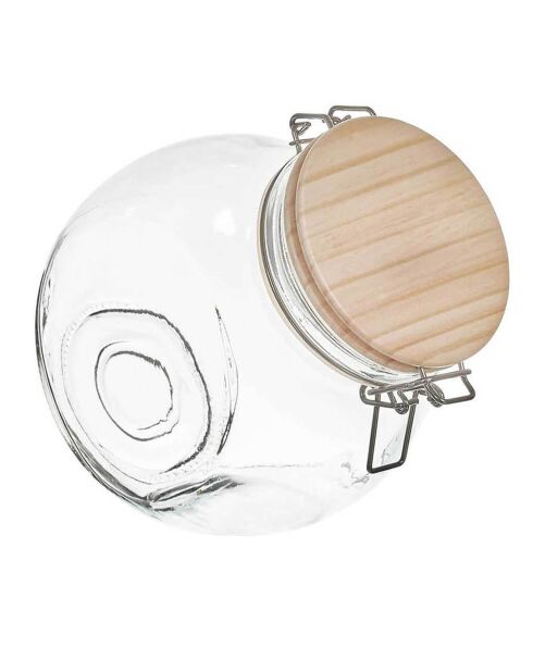 Bocal de conservation rond couvercle bois transparent - 1.7 L
