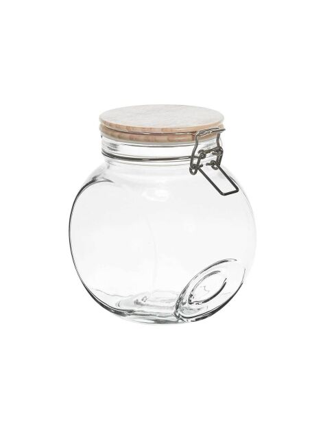 Bocal de conservation rond couvercle bois transparent - 1.7 L