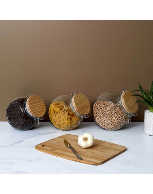 Bocal de conservation rond couvercle bois transparent - 1.7 L