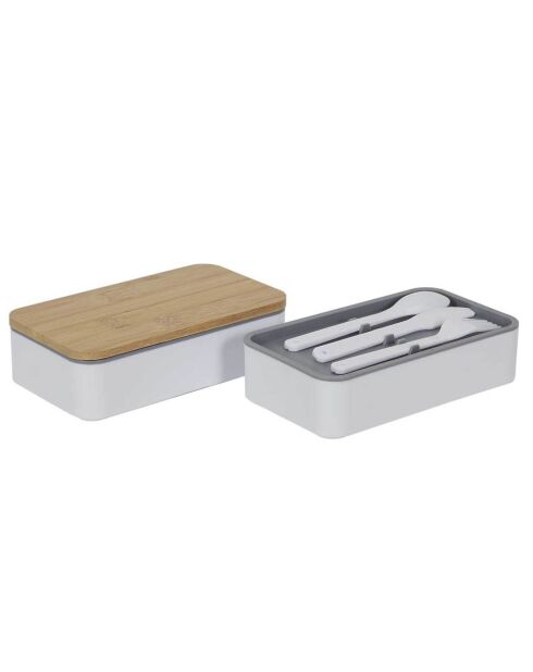 Lunch box 2 niveaux avec bande élastique multicolore - 18.5x9.5x10.5 cm