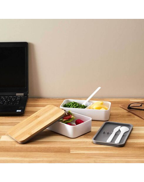 Lunch box 2 niveaux avec bande élastique multicolore - 18.5x9.5x10.5 cm