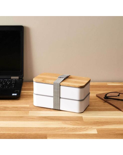 Lunch box 2 niveaux avec bande élastique multicolore - 18.5x9.5x10.5 cm