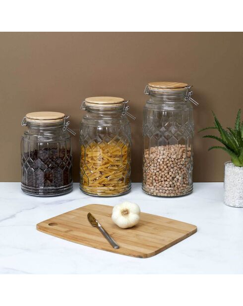 Bocal de conservation couvercle bambou transparent - 2.7 L