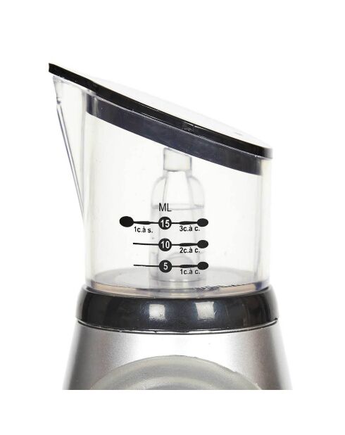 Oliefles met doseerdop en tuit zwart/transparant/grijs - 7x28x7 cm