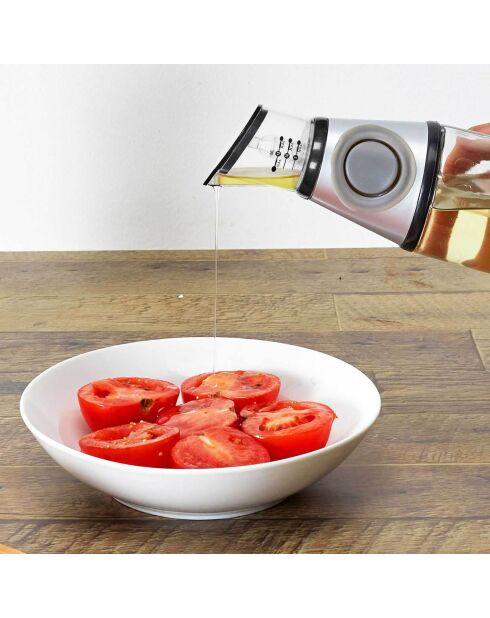 Bouteille huile bouchon doseur et bec verseur noir/transparent/gris - 7x28x7 cm