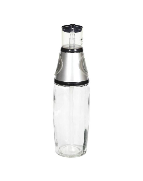 Bouteille huile bouchon doseur et bec verseur noir/transparent/gris - 7x28x7 cm