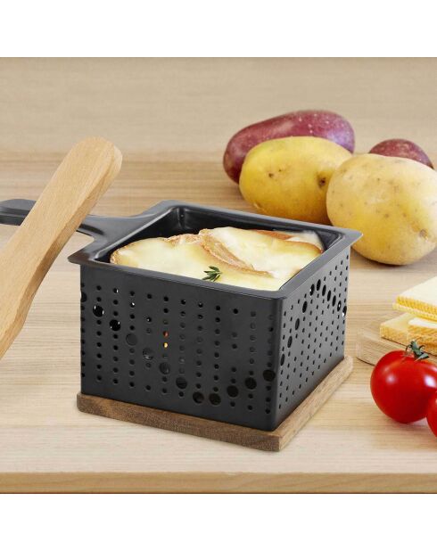 Raclette individuelle à la bougie bambou/noir/acier - 16.2x6.7x9.4 cm