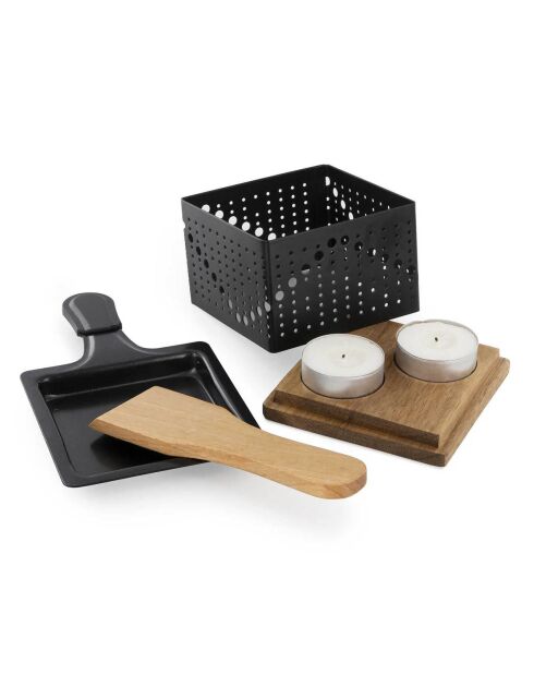 Raclette individuelle à la bougie bambou/noir/acier - 16.2x6.7x9.4 cm