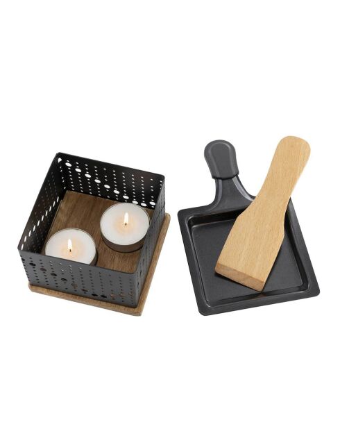 Raclette individuelle à la bougie bambou/noir/acier - 16.2x6.7x9.4 cm