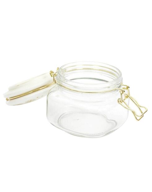 2 Bocaux en verre couvercle en Céramique blanc/doré - 13.2x11.3x10.8 cm