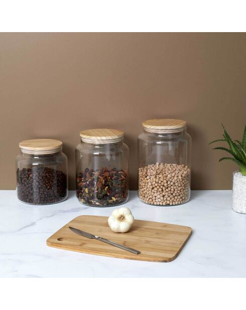 Bocal de conservation verre couvercle bois transparent - 2.4 L