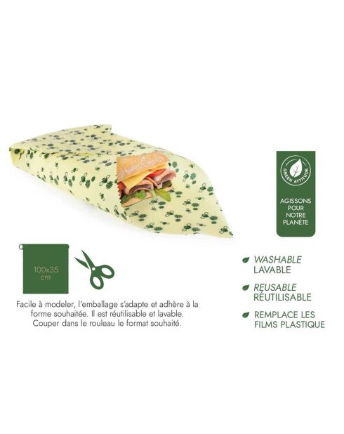 Emballage alimentaire cire abeille rouleau coloris aléatoire - 1 m