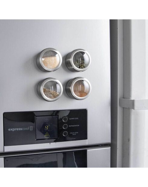 Support et 6 pots à epices aimanté gris - 15.5x17.5x18.5 cm