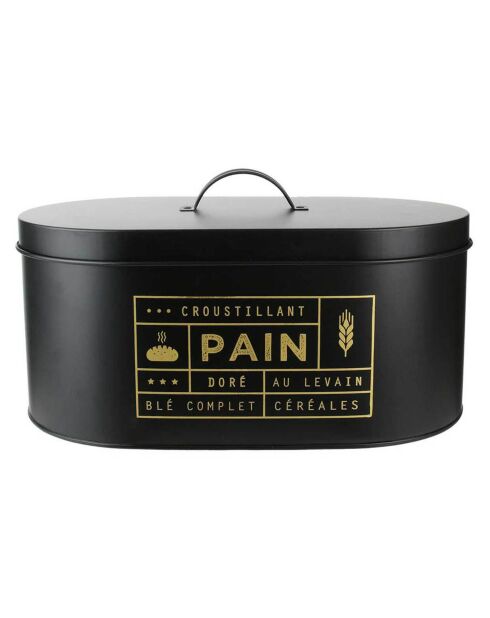 Boîte à pain en métal noir/doré - 34.5x18.5x20 cm