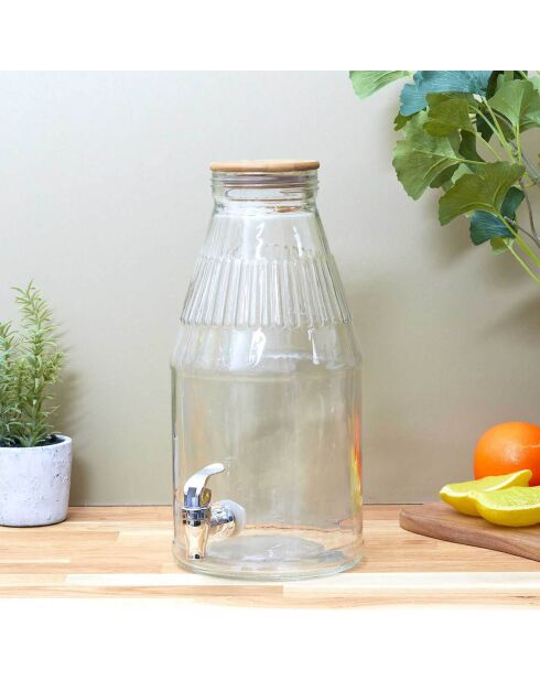 Fontaine avec couvercle en bois transparente - 3.8 L