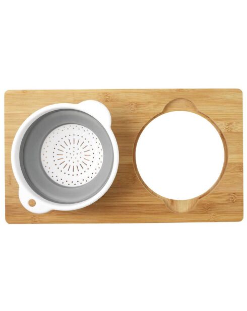 Planche à découper bambou passoire integrée marron/gris - 49.5x29.5 cm