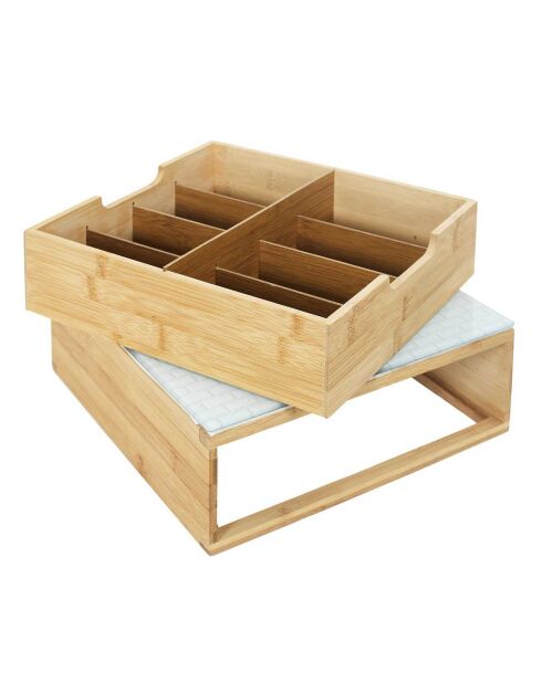 Porte-capsules tiroir bois et verre brooklyn marron/blanc - 10x30x30 cm