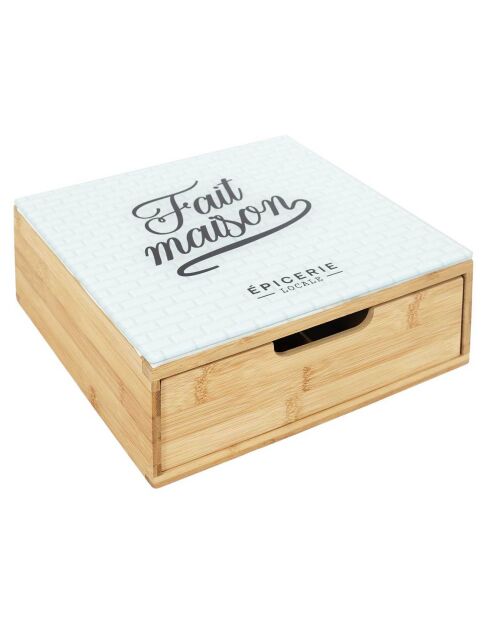 Porte-capsules tiroir bois et verre brooklyn marron/blanc - 10x30x30 cm