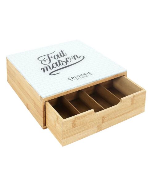 Porte-capsules tiroir bois et verre brooklyn marron/blanc - 10x30x30 cm