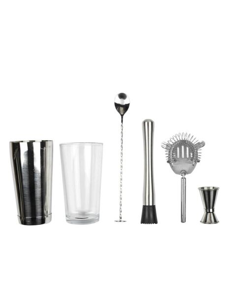 Set à cocktail 5 accessoires et 50 recettes argenté/transparent