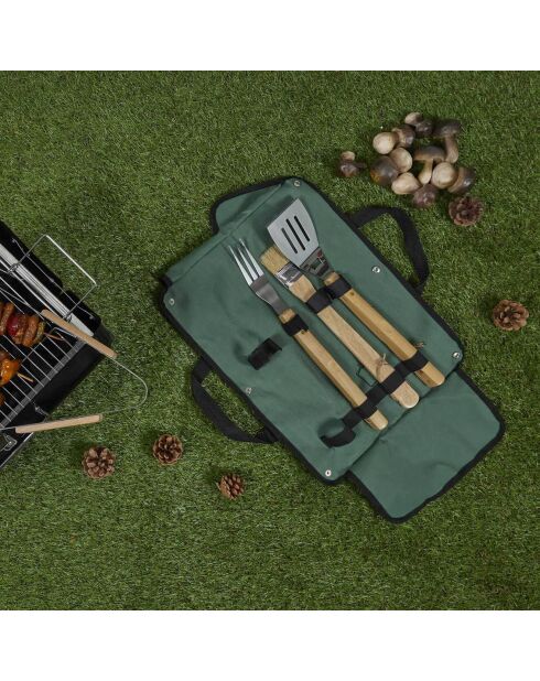 4 Ustensiles de barbecue noir/marron/argenté - 45x31.5x15 cm