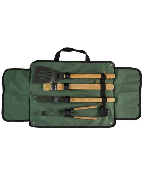4 zwart/bruin/zilveren barbecuebenodigdheden - 45x31,5x15 cm