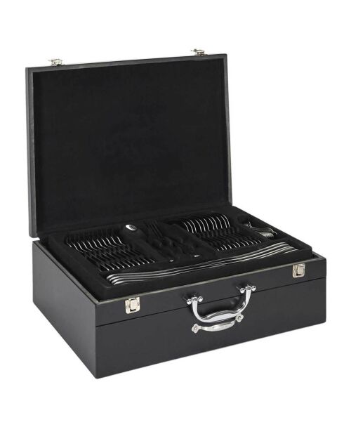 Ménagère avec coffret en bois & tiroir noire - 84 pièces