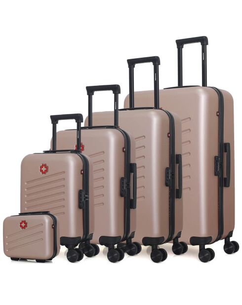 4 Valises 4 roues doubles 75/65/55/42 cm & Vanity Zurich rose doré