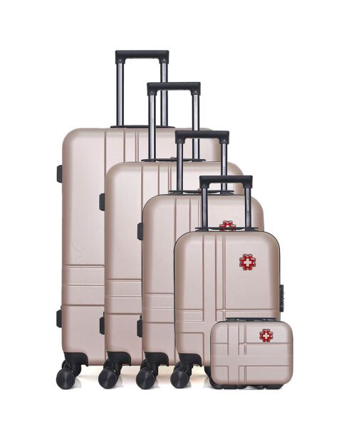 4 Valises 4 roues doubles 75/65/55/42 cm & Vanity Uster rose doré