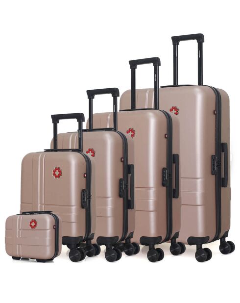4 Valises 4 roues doubles 75/65/55/42 cm & Vanity Uster rose doré