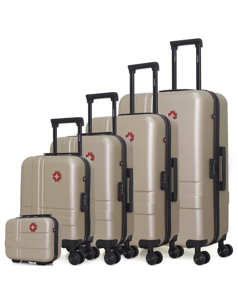 4 Valises 4 roues doubles 75/65/55/42 cm & Vanity Uster beiges