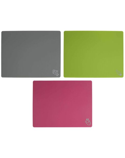 3 Planches à découper vert/bordeaux/gris - 38x29.3 cm