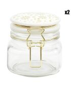 2 Bocaux en verre couvercle en Céramique blanc/doré - 13.2x11.3x10.8 cm