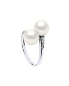 Bague Toi & Moi Or Blanc, Diamants (0.02 ct) & Perles de Culture d'Eau Douce rondes blanches