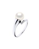 Bague Or Blanc, Diamants (0.02 ct) & Perle de Culture d'Eau Douce ronde blanche