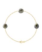 Bracciale Trylogy in oro giallo e perle coltivate tahitiane cerchiate grigio/verde