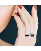 Bague Jonc Bombé Or Blanc & Perle de Culture de Tahiti ronde noire
