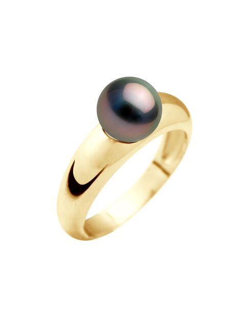 Bague Jonc bombé Or Jaune & Perle de Culture de Tahiti ronde noire