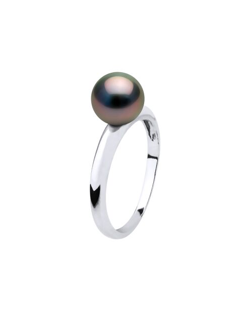 Bague Or Blanc & Perle de Culture de Tahiti ronde noire